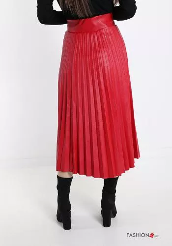  Falda imitación de cuero Longuette con plisado 