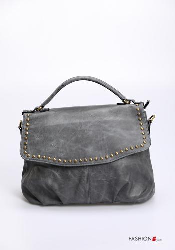  Bag with zip with shoulder strap with studs Grey