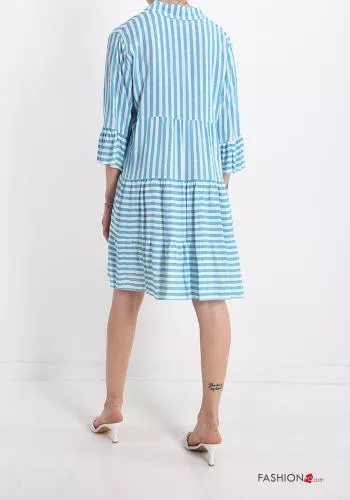  Striped v-neck Dress with flounces with buttons