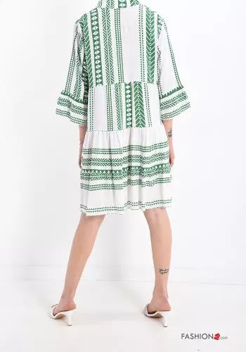  Geometric pattern Dress with flounces with v-neck