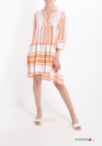  Geometrisches Muster V-Ausschnitt Kleid mit Volants Orange