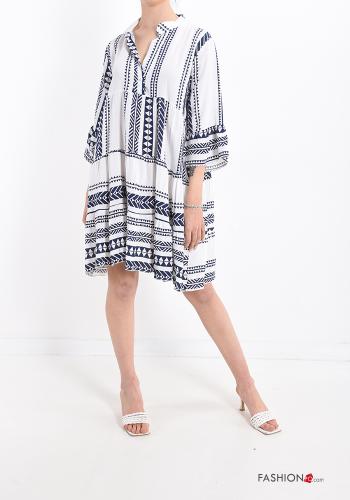  Geometric pattern Dress with flounces with v-neck Midnight blue