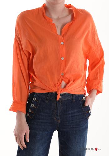  Cotton Shirt with knot 3/4 sleeve Orange