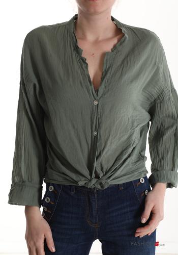  Cotton Shirt with knot 3/4 sleeve Military green
