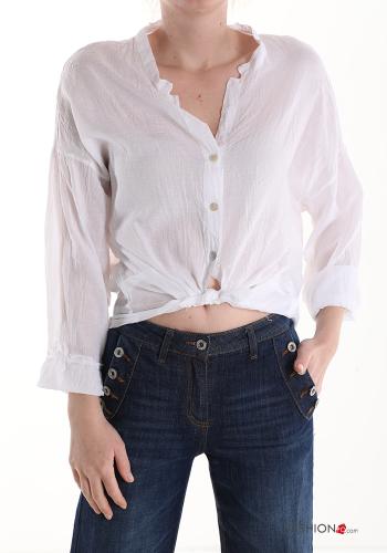 Cotton Shirt with knot 3/4 sleeve White