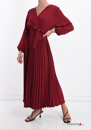  pleated v-neck Dress with bow