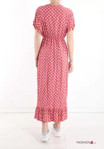  Geometrisches Muster Spitze- V-Ausschnitt Kleid mit Volants