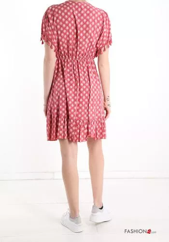  Geometric pattern lace v-neck Dress with flounces