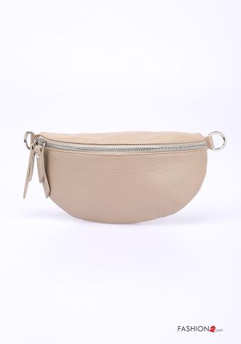  Marsupio in Vera pelle con zip con strass  Tortora