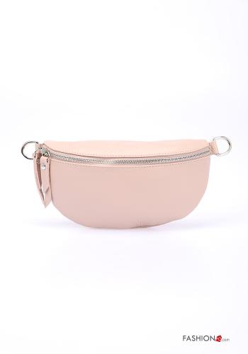  Marsupio in Vera pelle con zip con strass  Incarnato prugna