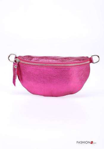  Marsupio in Vera pelle con zip con strass  Lampone