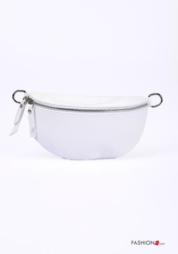  Marsupio in Vera pelle con zip con strass  Bianco