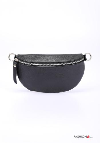 Marsupio in Vera pelle con zip con strass  Nero