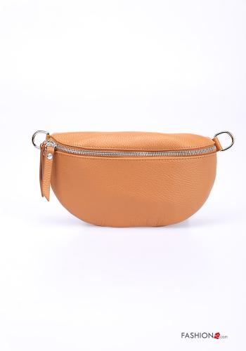  Marsupio in Vera pelle con zip con strass  Marrone chiaro