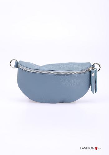  Marsupio in Vera pelle con zip con strass  Azzurro Savoia