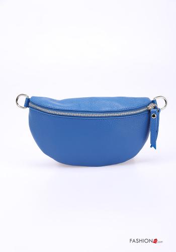  Marsupio in Vera pelle con zip con strass  Blu elettrico