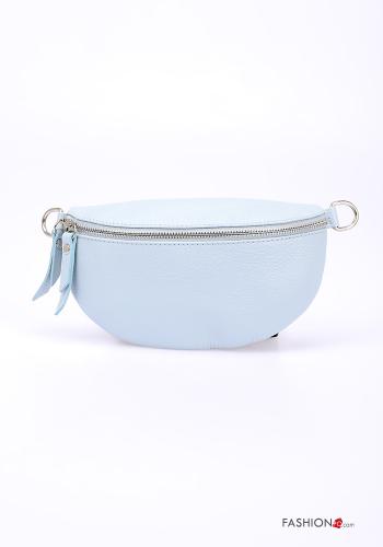  Marsupio in Vera pelle con zip con strass  Celeste