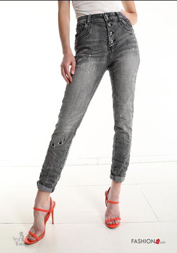  Sexy Woman Cotton Jeans with buttons with pockets