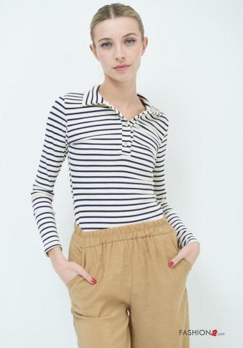  Polo in Cotone maniche lunghe Fantasia righe 