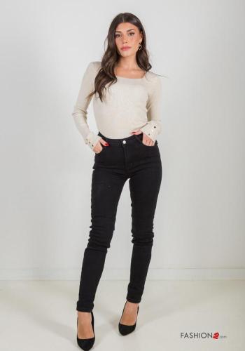  skinny Cotton Jeans with pockets Black