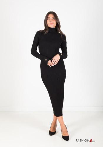  Vestido manga comprida longo com gola subida 