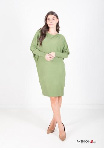  Vestido pelo joelho manga comprida gola redonda 