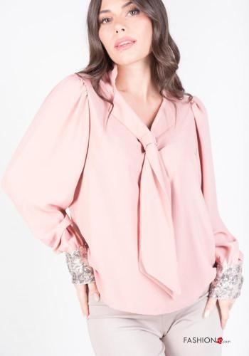  Blouse à col en V à noeud à paillettes 