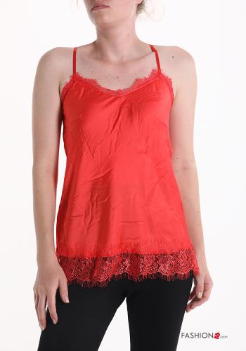  lace trim Tank-Top with v-neck