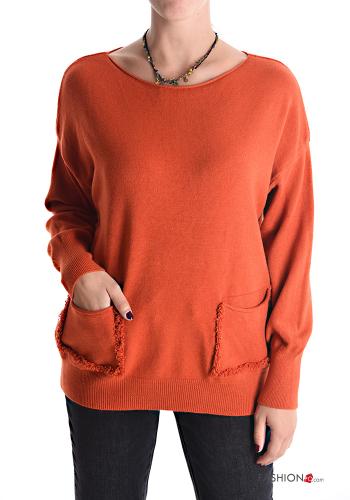  Sweater with pockets boat neckline