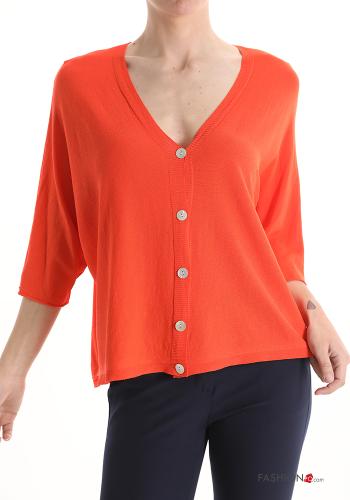 V-Ausschnitt Strickjacke mit Knöpfen Orange