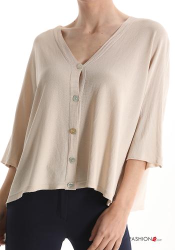  V-Ausschnitt Strickjacke mit Knöpfen Beige