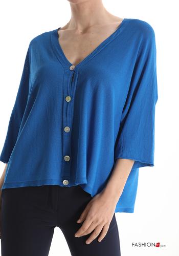  V-Ausschnitt Strickjacke mit Knöpfen Cerulean-Blau
