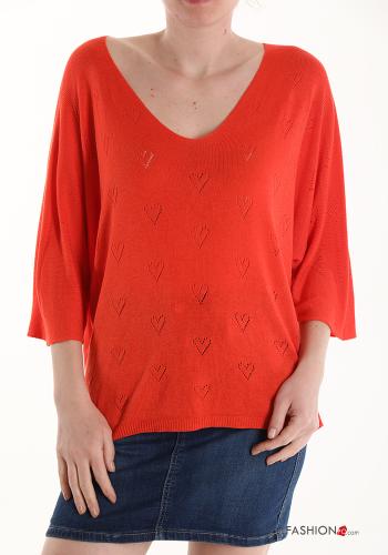  Maglione scollo a V maniche a tre quarti  Arancione