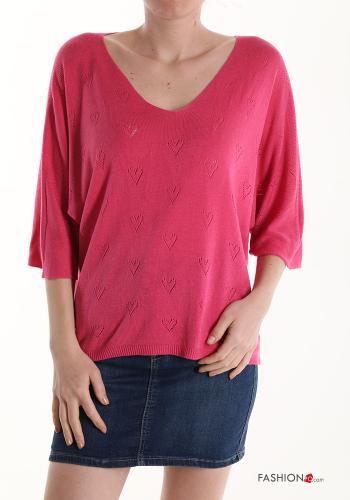  Maglione scollo a V maniche a tre quarti  Ciliegia