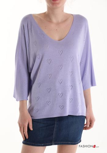  Maglione scollo a V maniche a tre quarti  Glicine