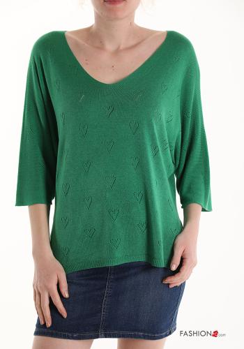  Maglione scollo a V maniche a tre quarti  Verde bottiglia