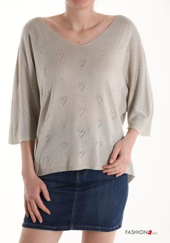  Maglione scollo a V maniche a tre quarti  Beige