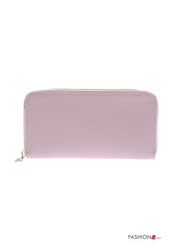  Genuine Leather Wallet with zip Dusty pink