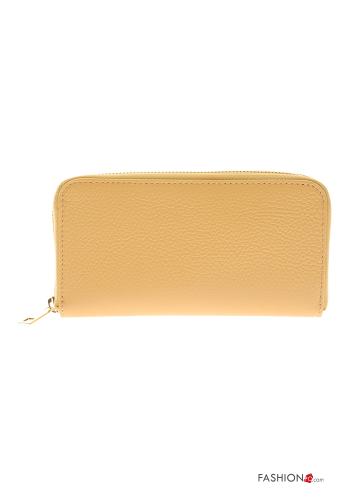  Genuine Leather Wallet with zip Stil de grain yellow
