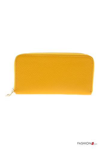  Genuine Leather Wallet with zip School bus yellow