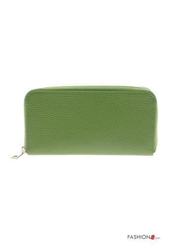  Genuine Leather Wallet with zip Green Asparagus