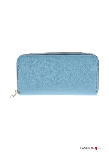  Genuine Leather Wallet with zip Blu-green