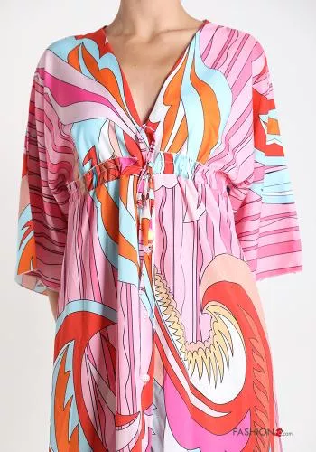  Abstract print Beach robe with bow