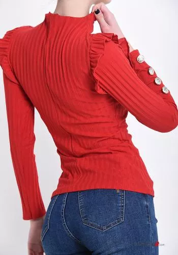 turtleneck Cotton Long sleeved top with flounces with buttons