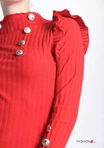  Camisola de mangas compridas em Algodão gola rolê com folhos com botões 