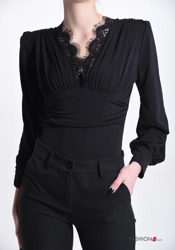  Body pizzo scollo a V  Nero