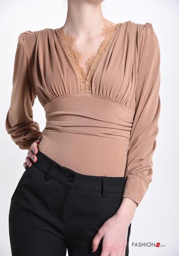  Body pizzo scollo a V  Cammello