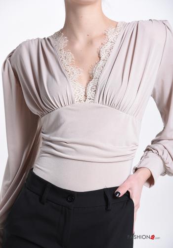  Body pizzo scollo a V  Beige