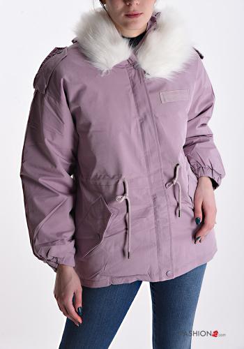  faux fur Parka with pockets with hood Lilac