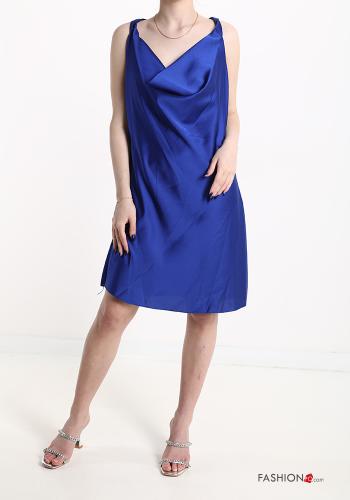  satin Sleeveless Dress with bow Electric blue